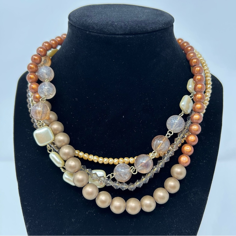 Chico's NWT Bryn Convertible Gold and Brown Beaded Necklace Pendant